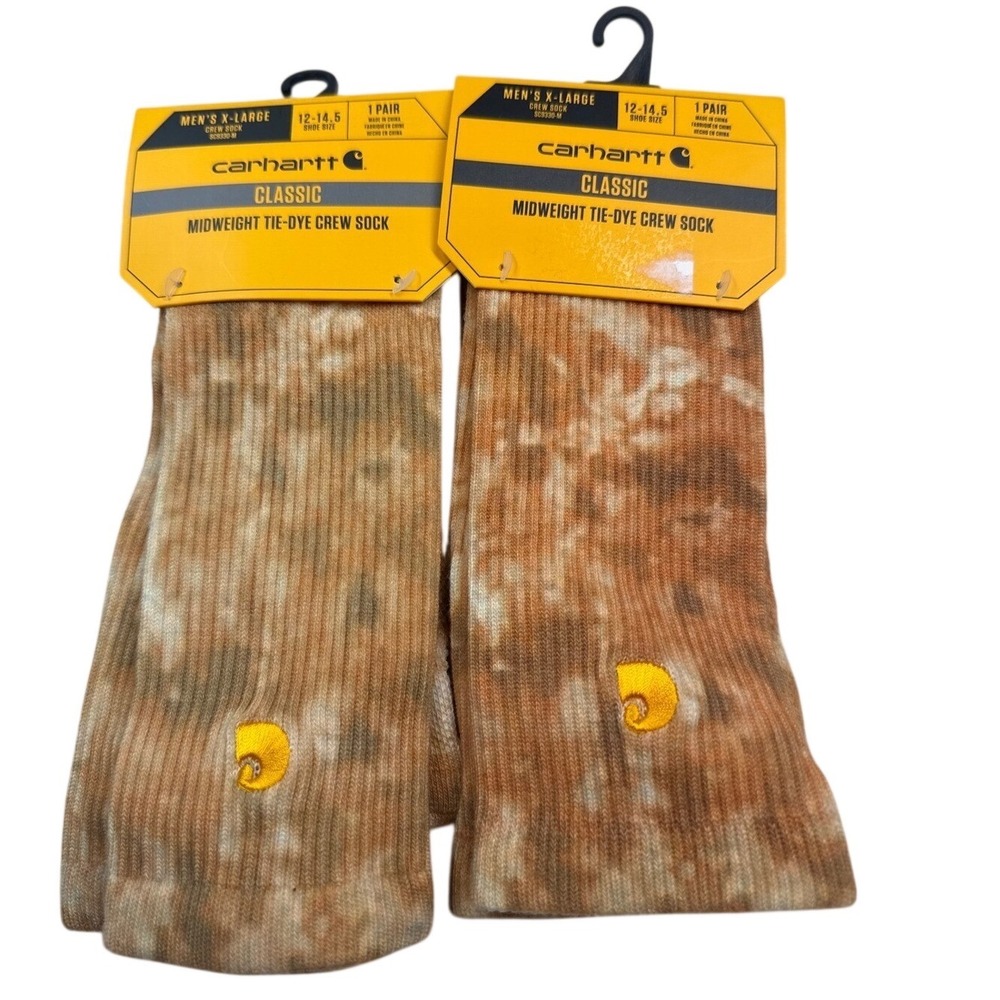 2 pack Carhartt Classic Midweight Tie-Dye Crew Socks Mens L 9-11.5 Brown Tan